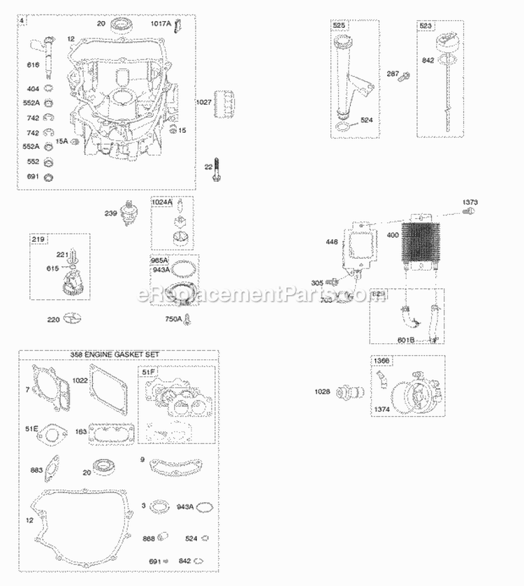 Engine Sump Gasket Set-Engine Lubrication Diagram and Parts List for 49G575-1110-E1  Briggs and Stratton Engine